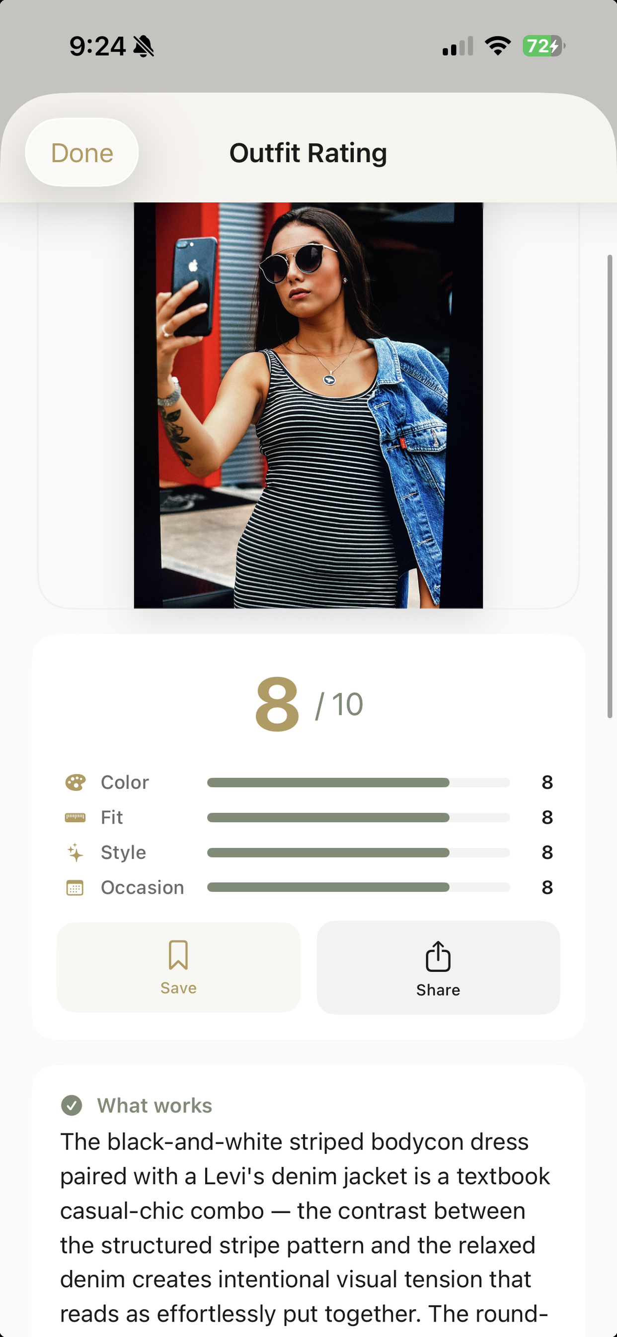 Outfit rating result