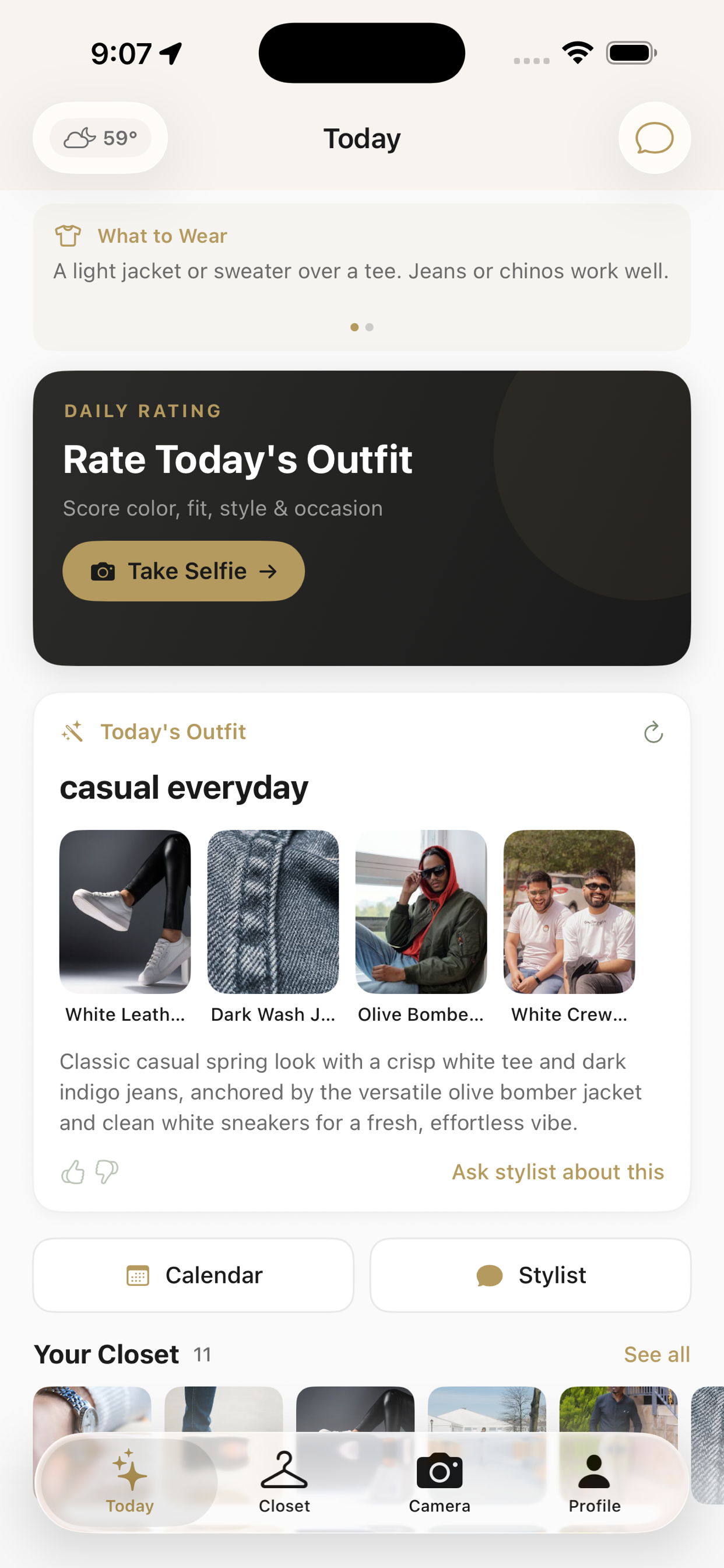 Dressed Today view — streak and daily challenge